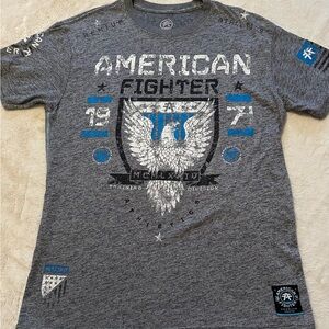 American Fighter Gray and Blue Graphic Tee